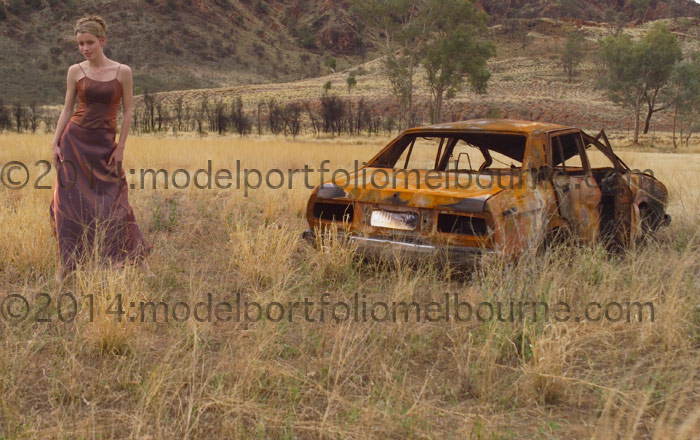 female model in Australian outback